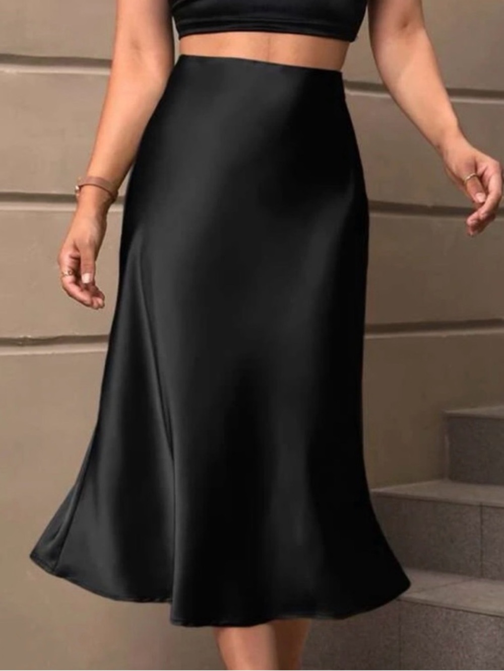 Beautiful by Lawrence Zarian Satin Black Midi Slip Skirt - Women - Picture 3 of 10